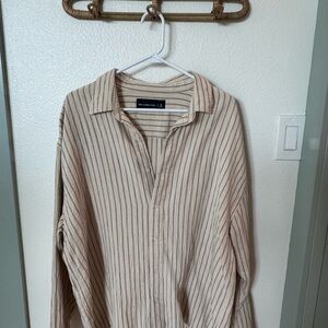Abercrombie & Fitch Beige Striped Casual Button-Down Shirt